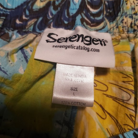 Serengeti Sz L Yellow Blues Floral Pull on Elastic Midi Skirt Cotton Unlined - Picture 5 of 7